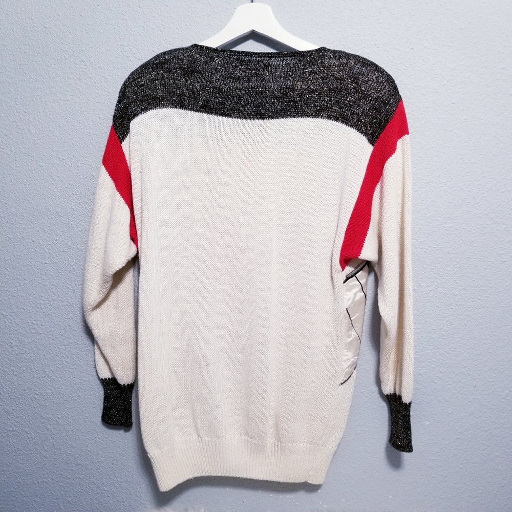 Vintage retro 80's glam JAZZ piano music party gold sweater SMALL - Picture 9 of 10